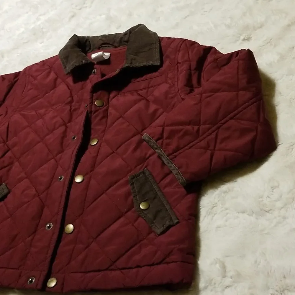 Gymboree Kids Quilted Chore Jacket Coat Burgundy Button Size 4t/5t